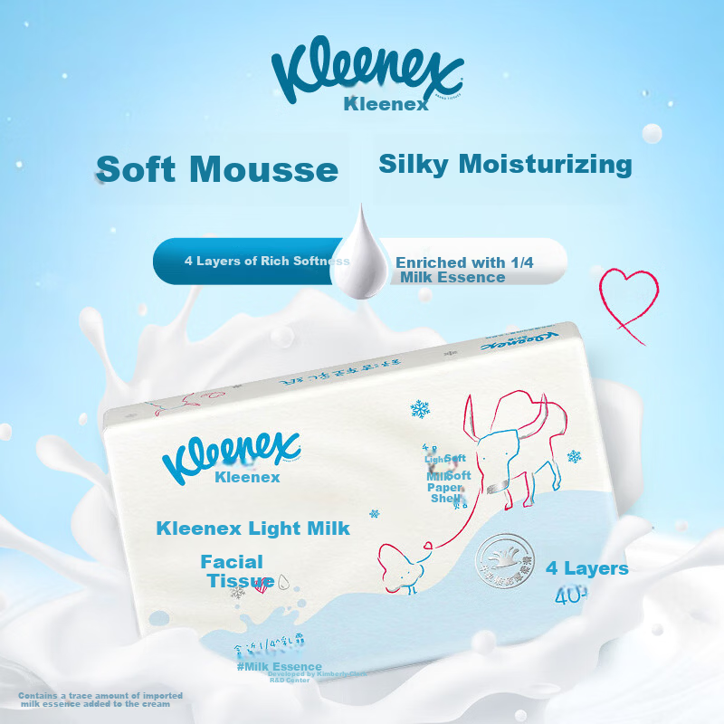 Kleenex Soft Milk Tissue 4-Ply 40 Sheets Pack - Cloud Soft Cream Tissue Napkins Suitable for Nasal Allergy and Sensitive Skin