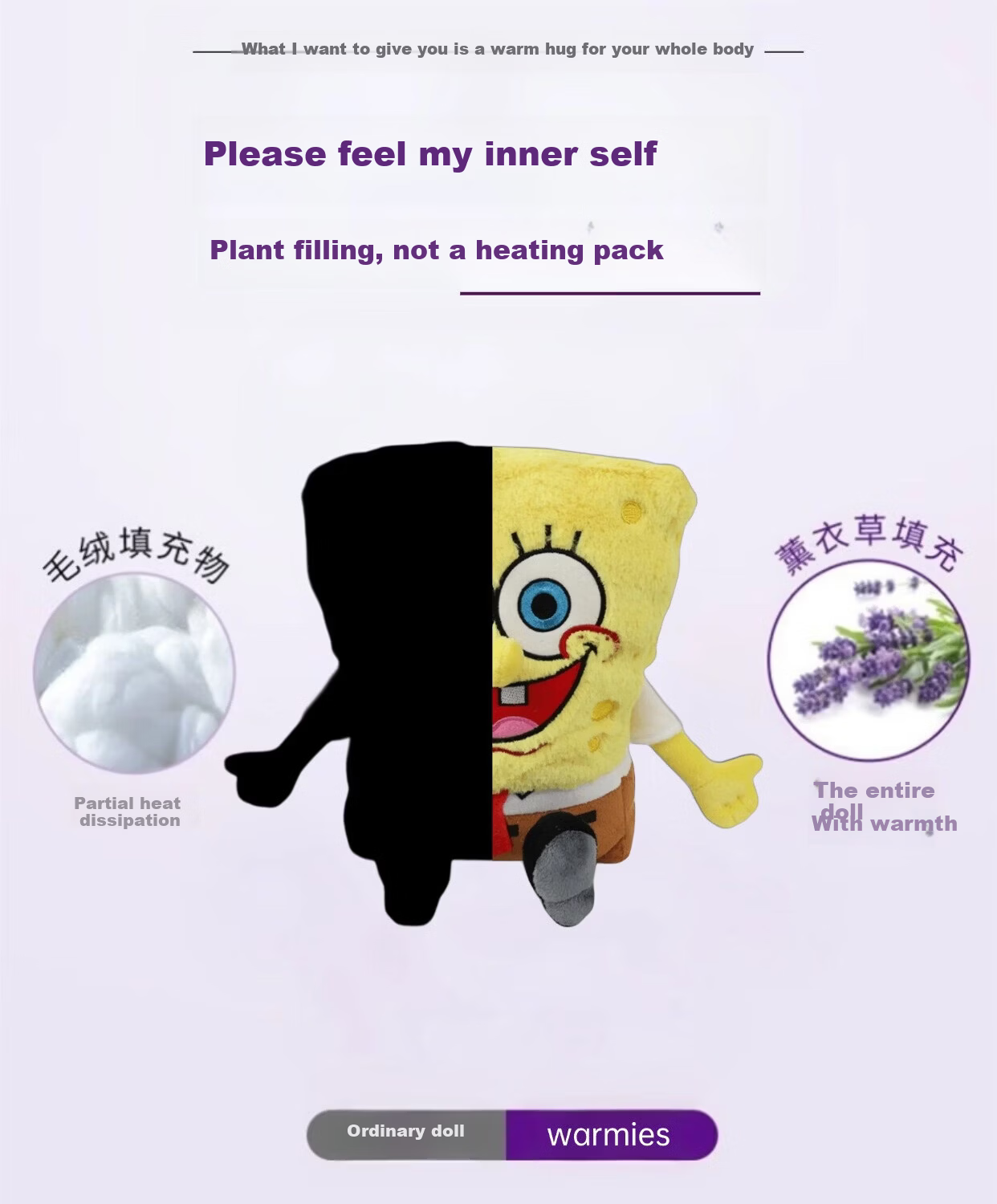 AiWarmies SpongeBob Plush Doll Birthday Gift Heated Frozen Lavender Children's Day Gift for Girls 6
