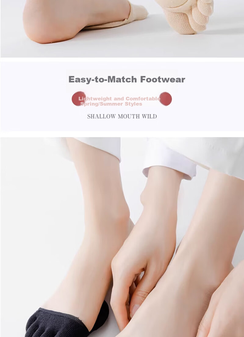 Yimian Women's Summer Thin Half-Toe Cotton Socks Five-Toe Front Foot Half Palm Socks High Heel Socks 5 Pairs TT 9