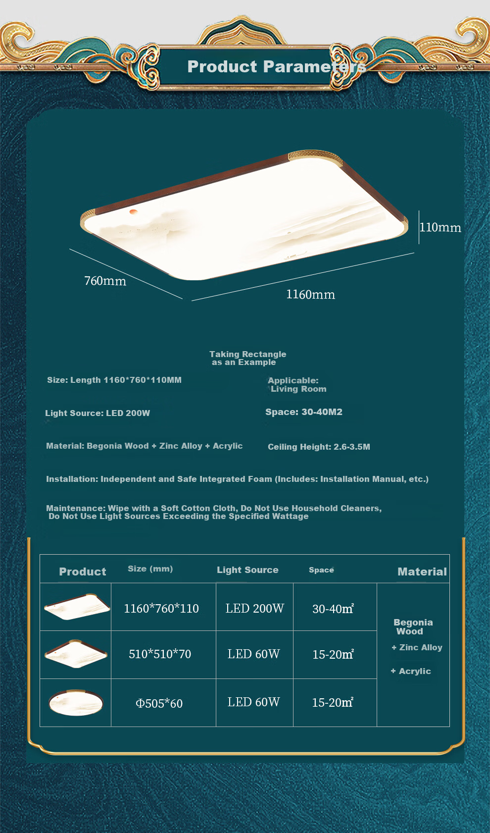 NVC Ceiling Light Wooden Art Study Dining Room Bedroom Round Smart High CRI WHXD60W/F-17 15