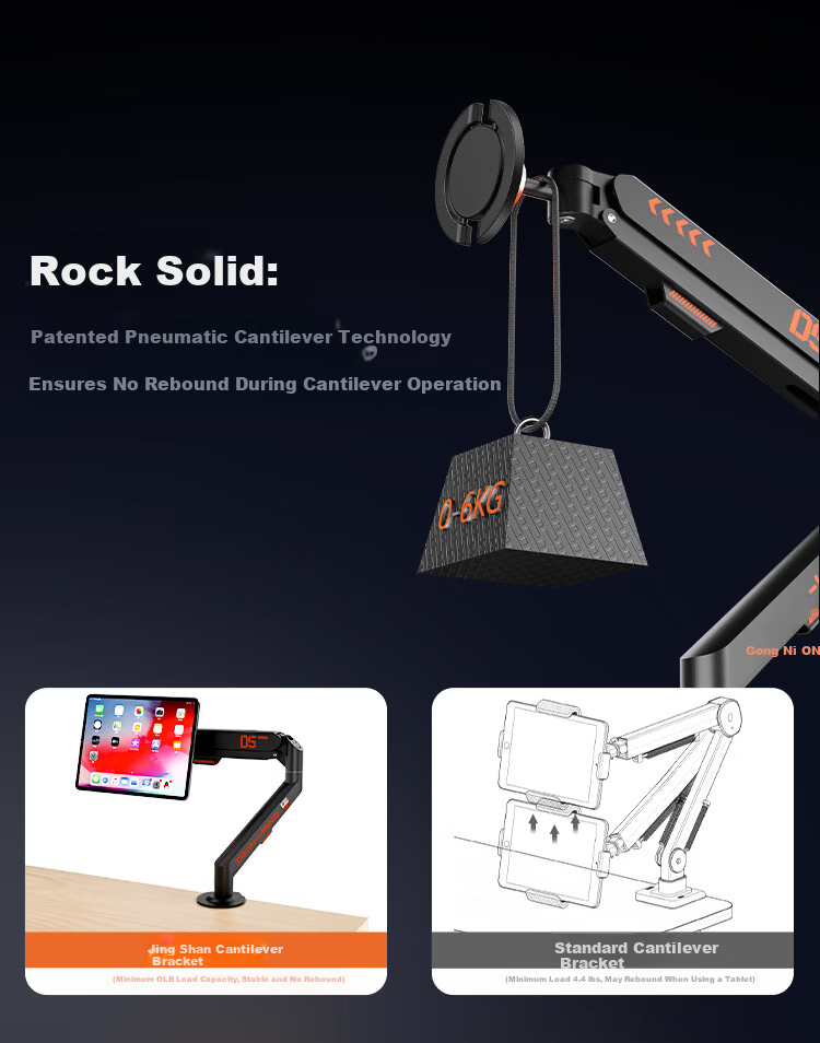 Jingshan Magnetic Adsorption iPad Stand Push-Pull Rotating Mechanical Cantilever Arm Gas Lift Adjustable Height Bedside Overhead Shooting Holder for Apple Tablet Video Watching and Gaming 3