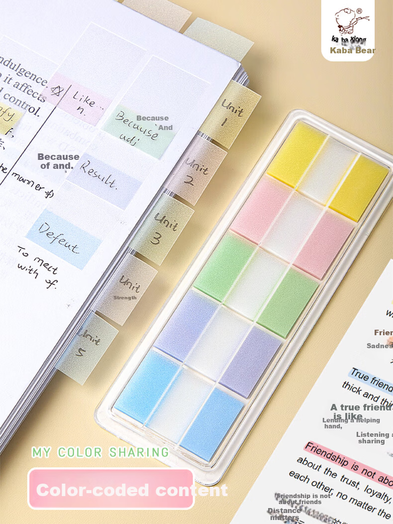 Kaba Bear Pearl Extractable Plain Sticky Notes High-Value Student Memo Paper 5 Colors Strong Adhesive Convenient Label Stickers Rainbow Colors 6