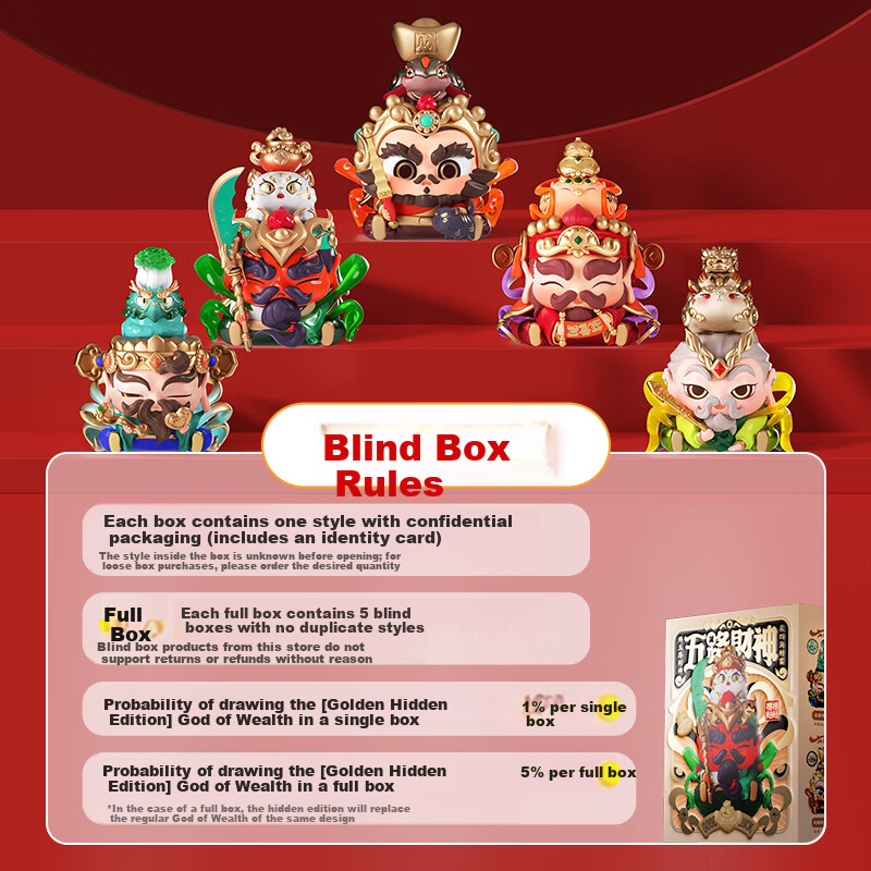 Fufu Tie Tie Five-Way God of Wealth New Year Wish Blind Box Lucky Trendy Figurine Creative Chinese Style Year of the Horse Gift Ornament