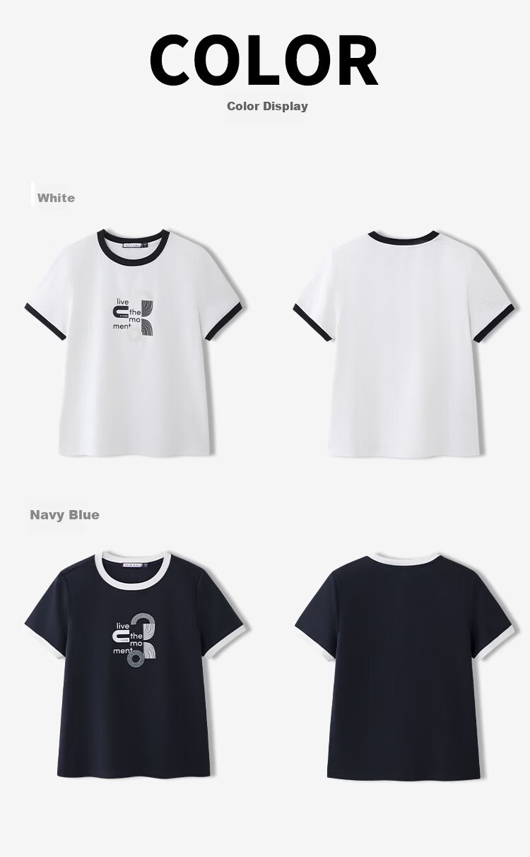 ELLE ACTIVE Versatile Letter Print Short Sleeve T-Shirt Women 2026 Summer Vibrant Colorblock Casual Sports Top White S 15