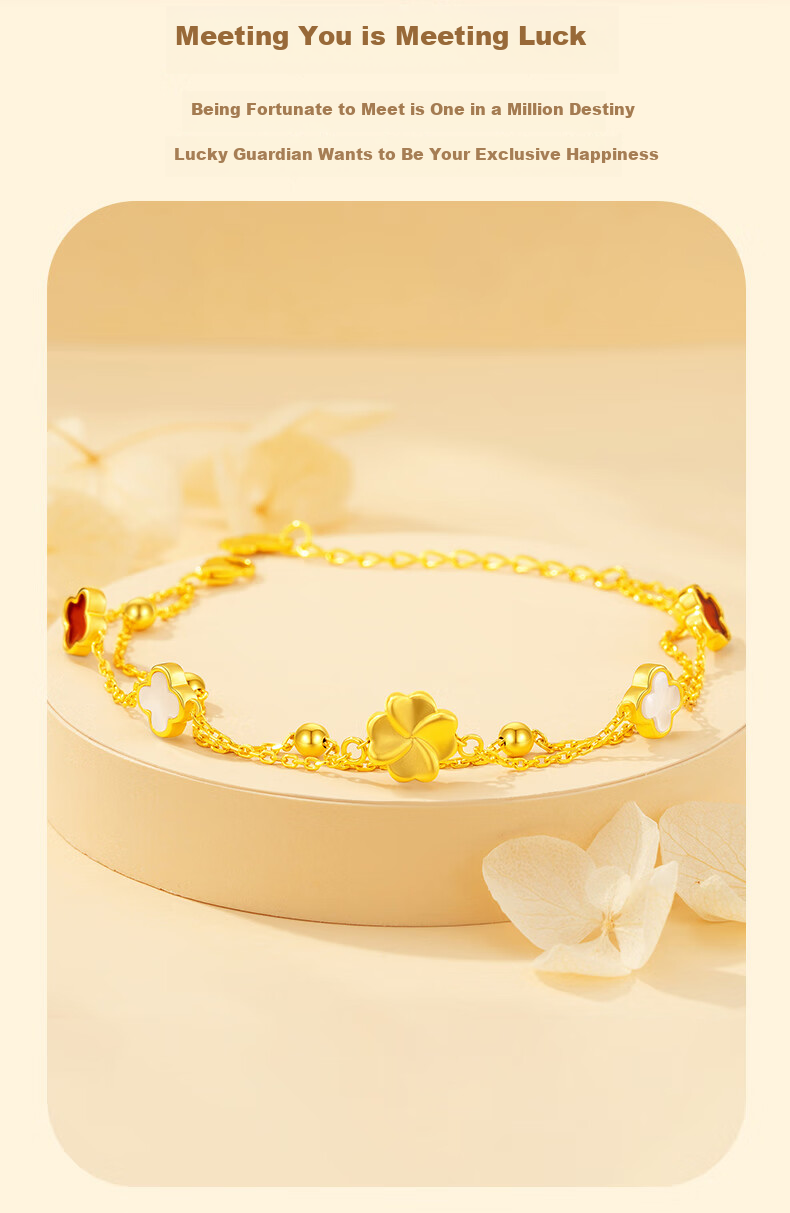 Grace Girl Luxury 999 Pure Gold Four-Leaf Clover Agate Bracelet Children's Day Birthday Gift for Girlfriend 5