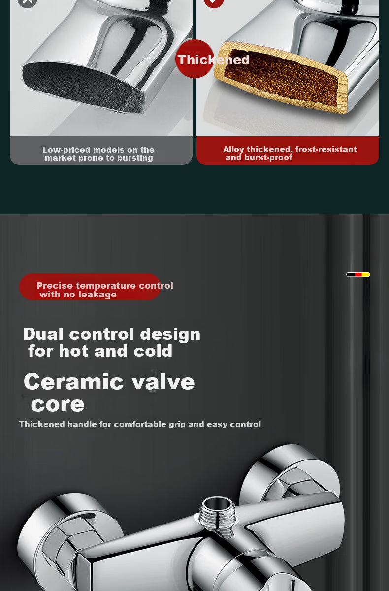 HOMK German Shower Mixer Valve Hot and Cold Water Faucet Bathroom Shower Mixing Valve Accessories 6