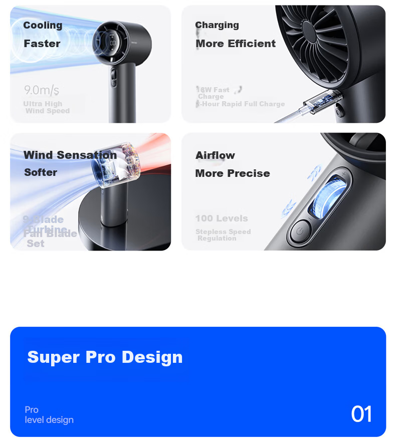 Jisu (JISULIFE) Handheld Mini Fan, High-Speed Energy-Saving Air Blaster, Compact Portable Powerful Long-Lasting Rechargeable Electric Fan, Pro1s Silver 6