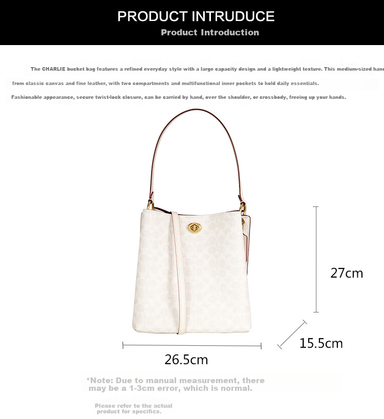 COACH CHARLIE Medium Bucket Bag in Off-White Classic Coated Canvas with Leather 89003 B4R7B 1