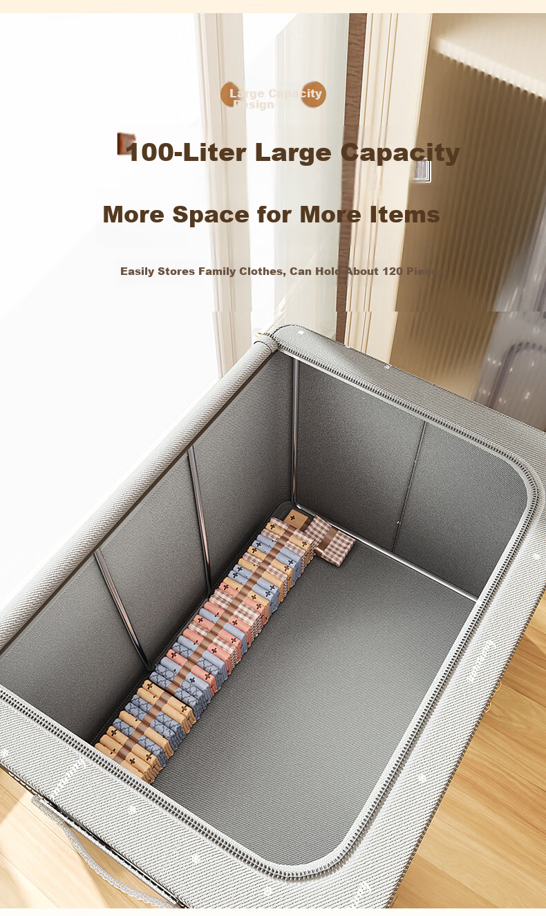 Natural House Washable Clothes Storage Box Large Capacity Wardrobe Organizer Gray - 66L 2