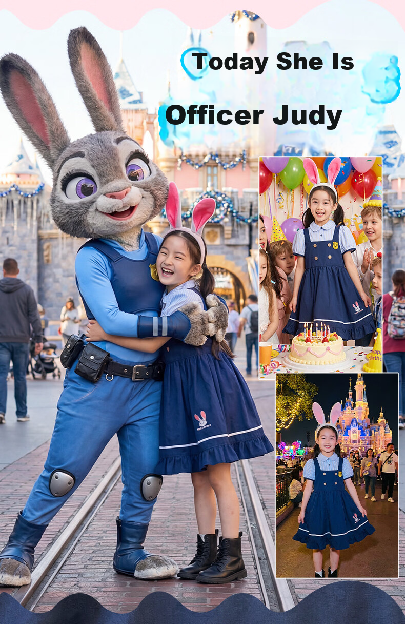 Disney Zootopia 2026 Summer Sam Style Girls' Bunny Cosplay Short Sleeve Dress 140 CM 3