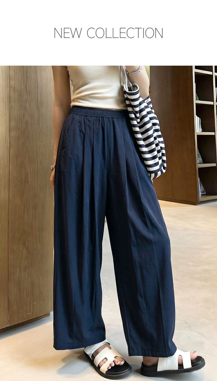 Demana Pear-Shaped Comfort Zone Summer Simple Style Nine-Point Straight Elastic Waist Slim Fit Petite Versatile Women's Casual Pants 1
