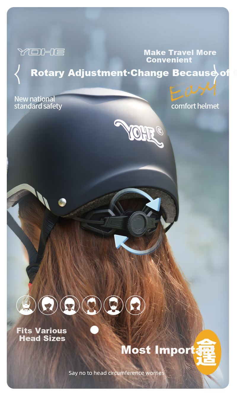 YOHE Eternal New National Standard Class A 3C Certified Electric Vehicle Helmet Women's Summer Four Seasons Electric Scooter Half Helmet Men's Lightweight Motorcycle Safety Helmet DK1 Energy Black One 11