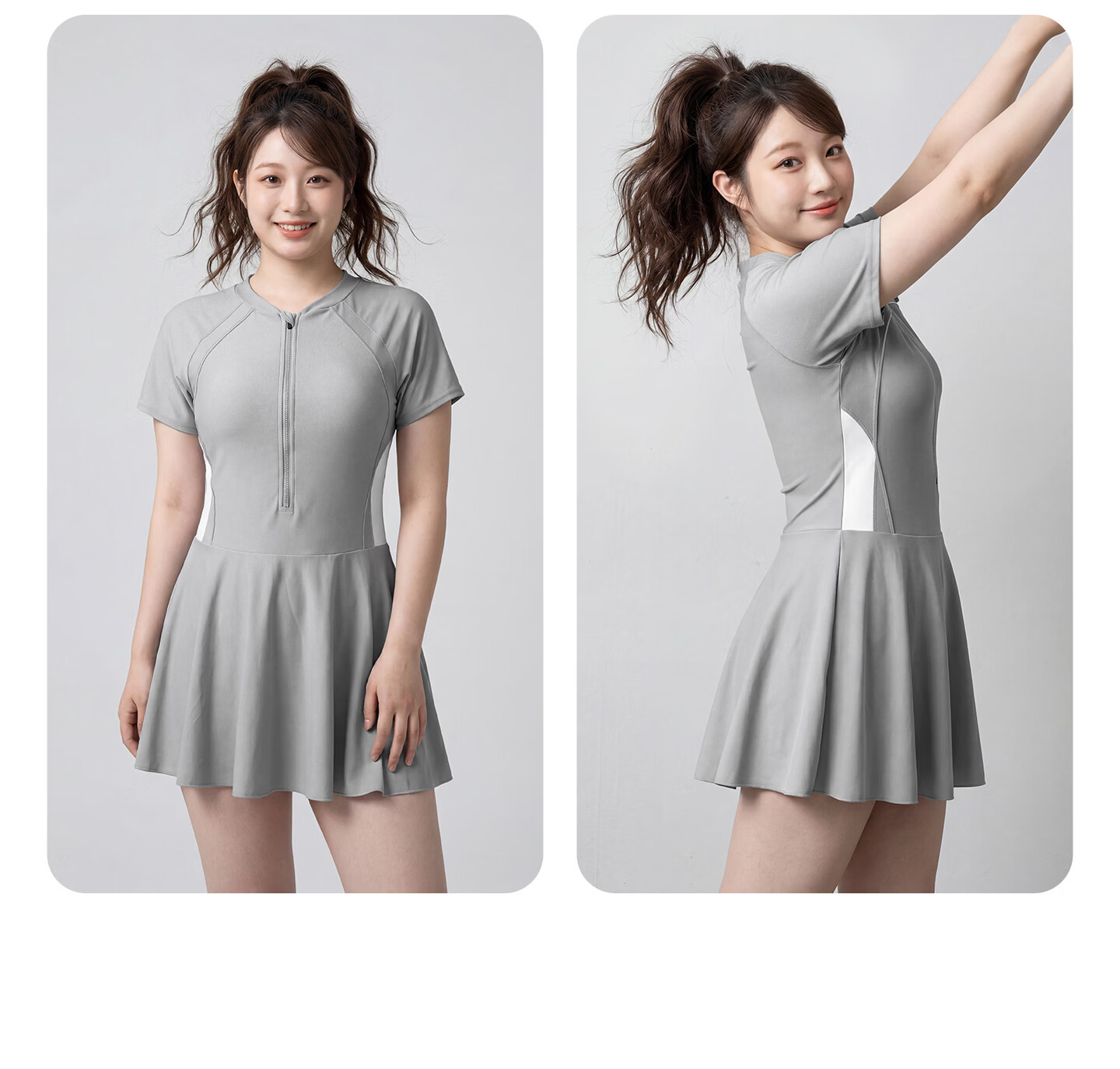 LI-NING Plus Size Women's Slimming One-Piece Swimsuit Tummy Control Swimwear Gray Blue 5XL 21