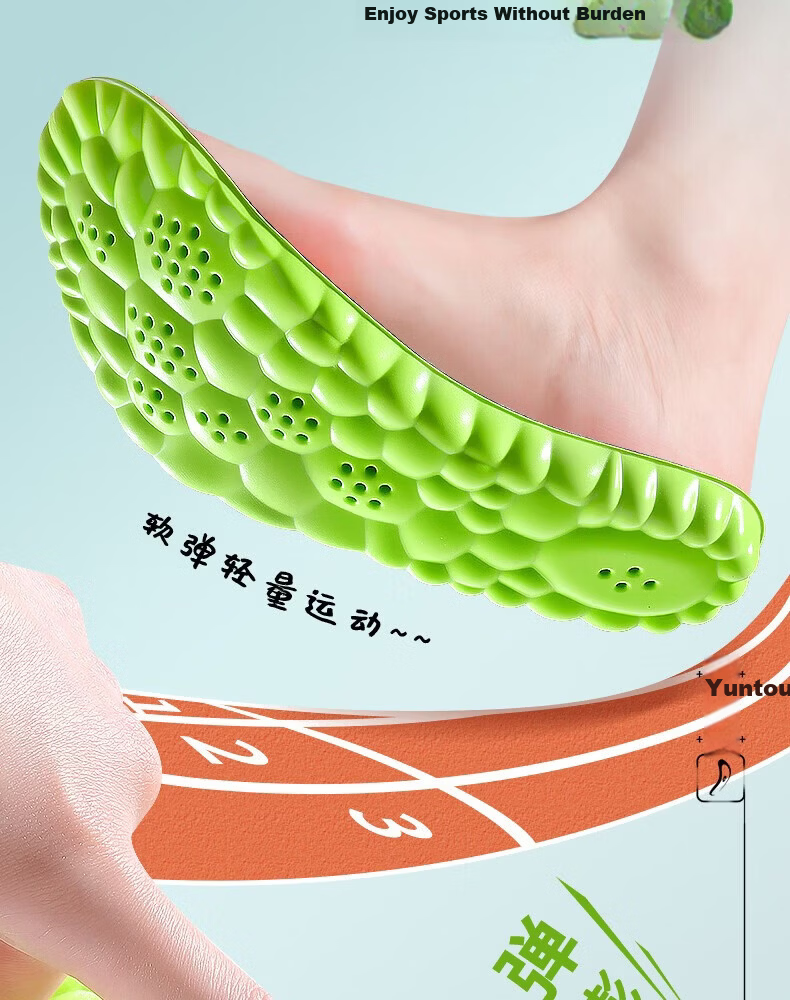 Footprint Tribe 10A Antibacterial Odor-Resistant Insoles for Men and Women, Sweat-Absorbing Breathable Deodorizing Summer Sports Soft Elastic Insoles, Size 37 6