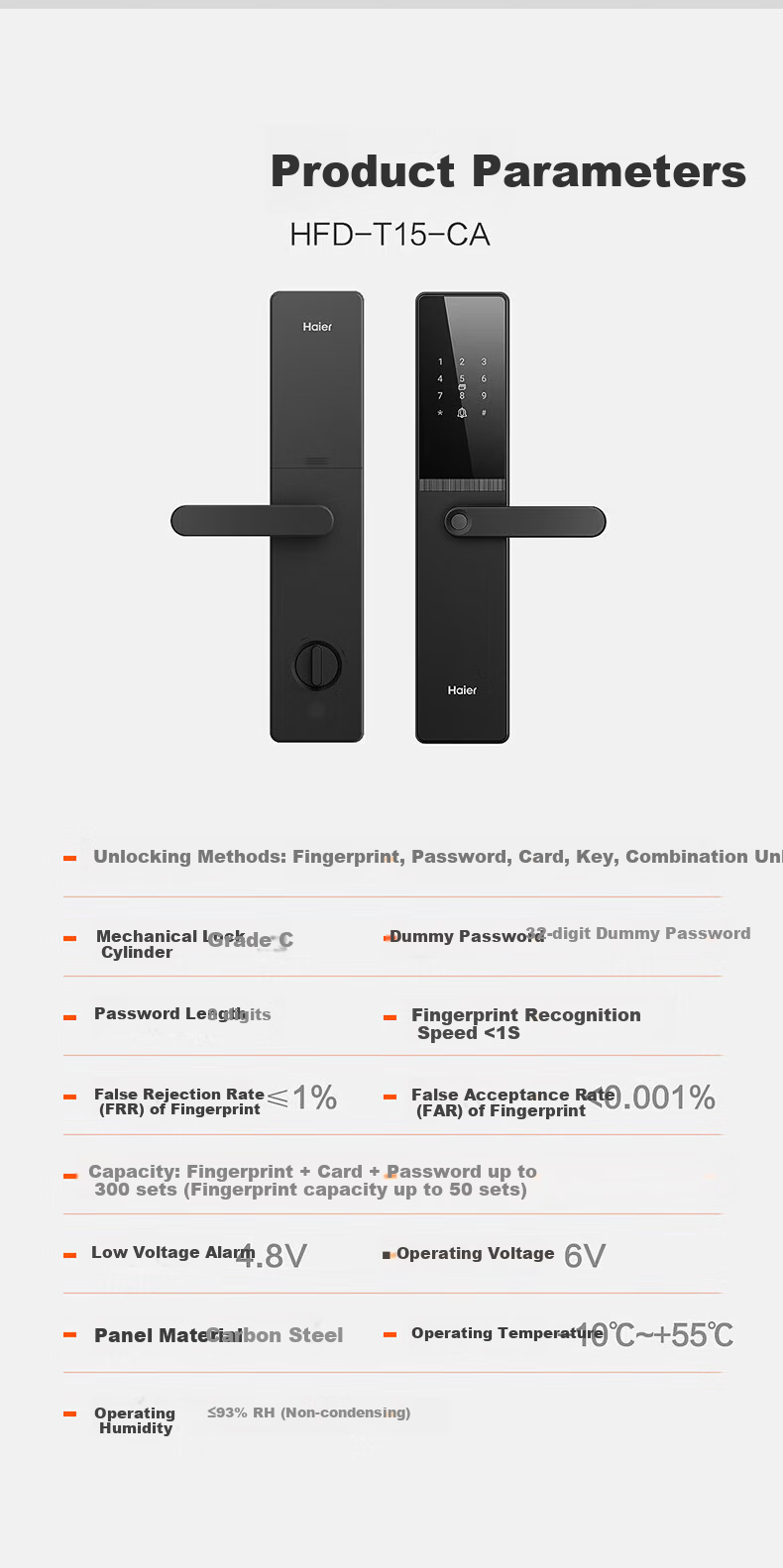 Haier Smart Door Lock Password Lock Home Entry Fingerprint Anti-theft Electronic Lock T15 Smart Handle Lock 11
