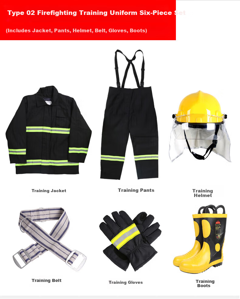 Minggu Firefighter Suit Complete Set Model 02 Firefighting Combat Training Uniform Six-Piece Protective Suit Micro Fire Station Size 43 2