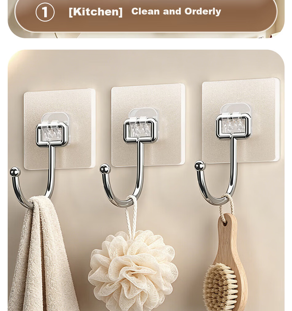 Jinsenquan Strong Adhesive No-Drill Wall Hooks, Damage-Free Dormitory Wall Hanging Hooks, Heavy-Duty Adhesive Hooks, Pack of 10 18