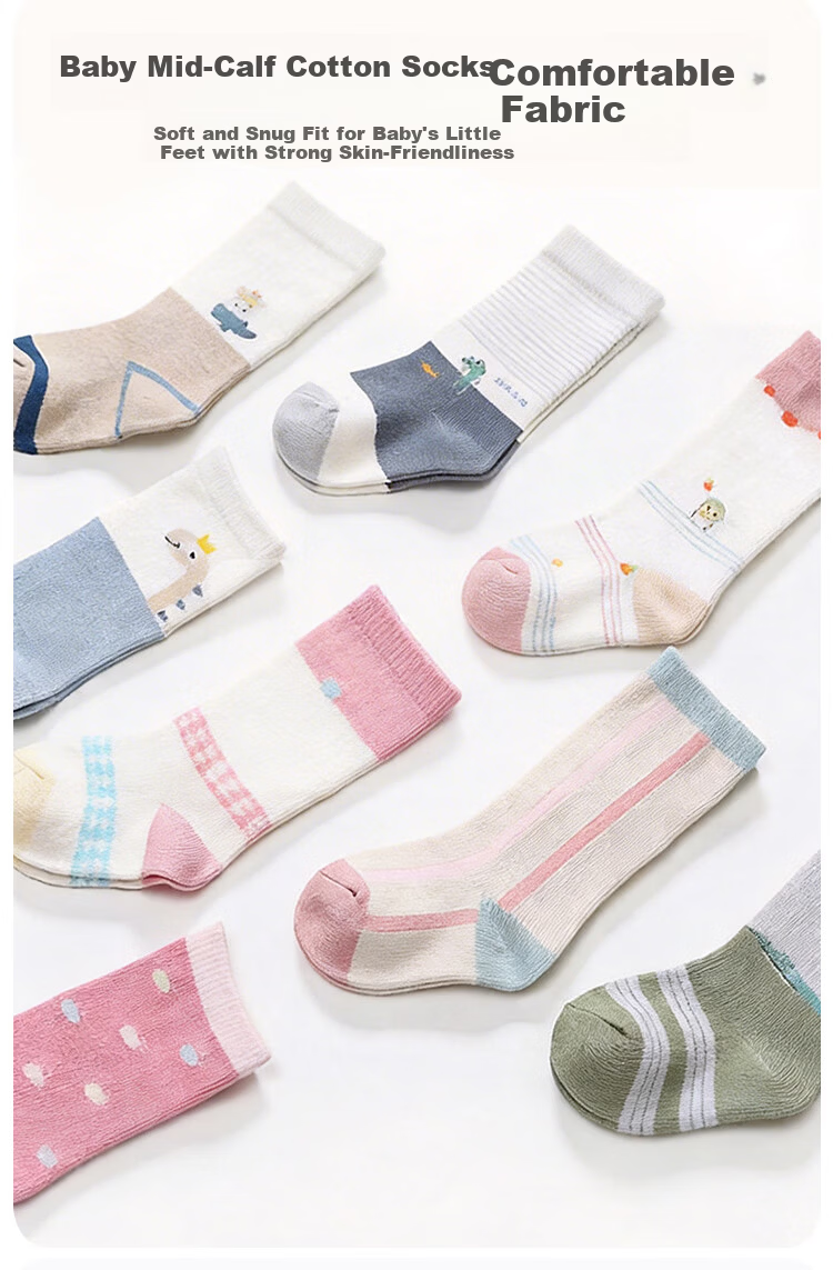 9i9 Baby Socks Summer Newborn Long Tube Socks Boys and Girls Cotton Socks Non-Tight F94 Cartoon Dinosaur 4 Pairs S0-1 Year 4
