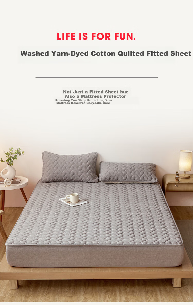 MINISO Quilted Skin-Friendly Cotton Fitted Sheet 1.5x2m Mattress Protector Cover Full Wrap 1