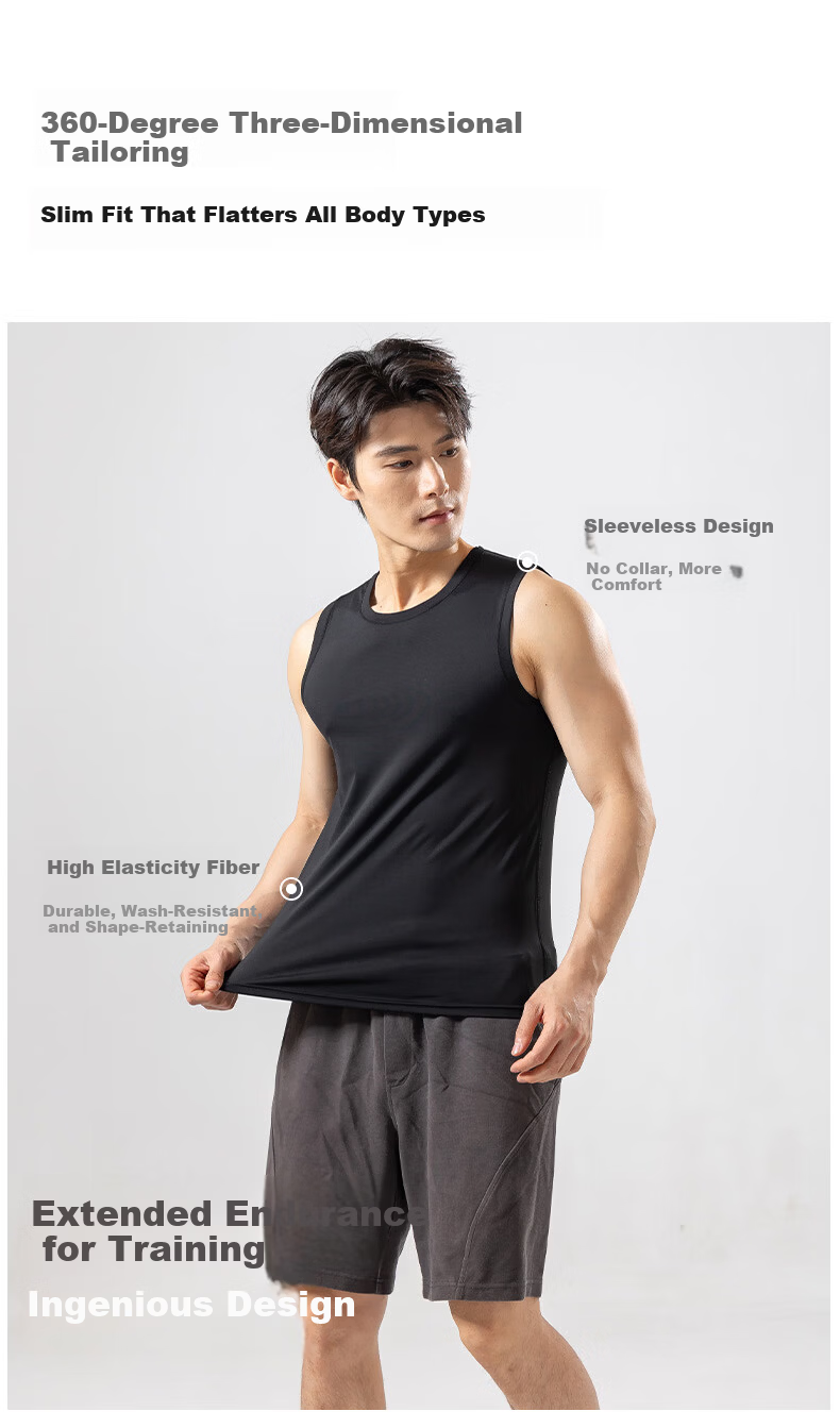 Xunmianren Men's Sleeveless Sports T-Shirt Wide Shoulder Base Layer Vest Summer Sports Ice Silk Breathable Quick-Dry Vest 5
