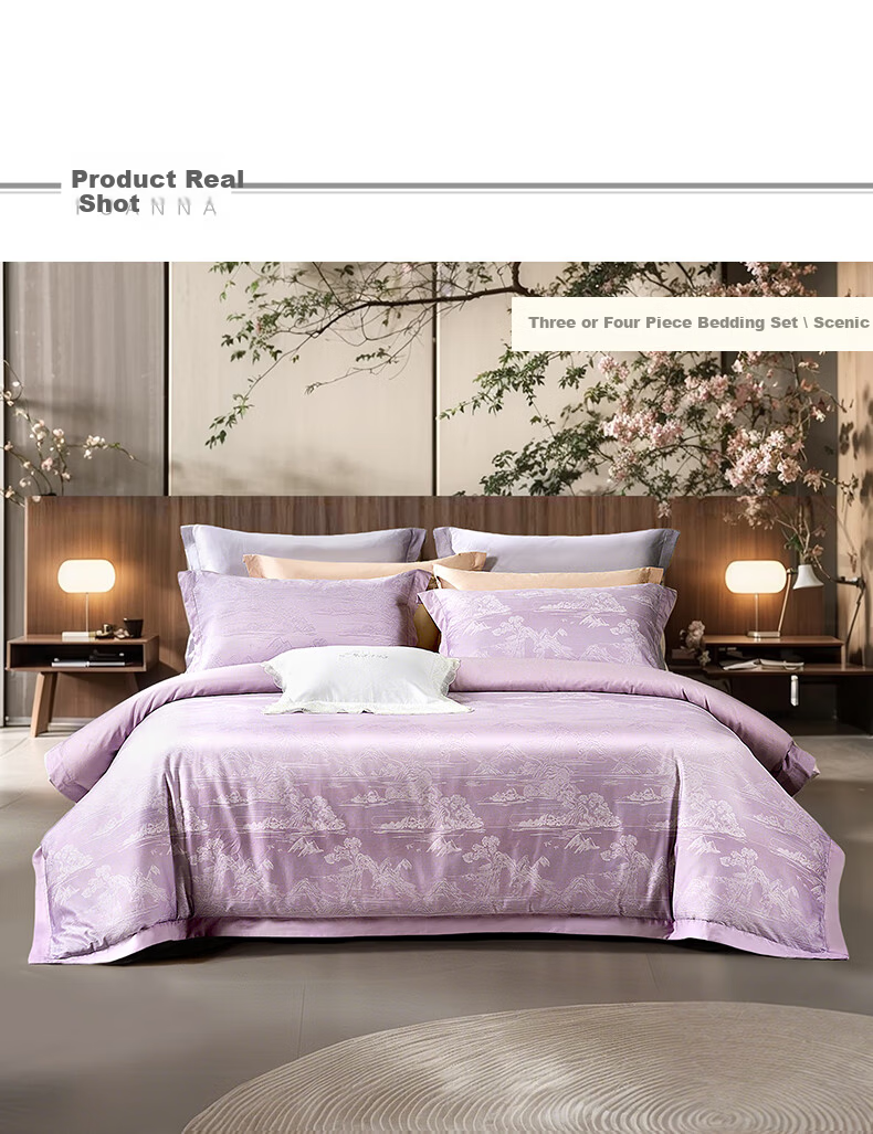 Fuanna 4-Piece Set 100s Double-Strand Long-Staple Cotton Luxury Bedding Set Pure Cotton Sheet and Duvet Cover 203*229cm 12