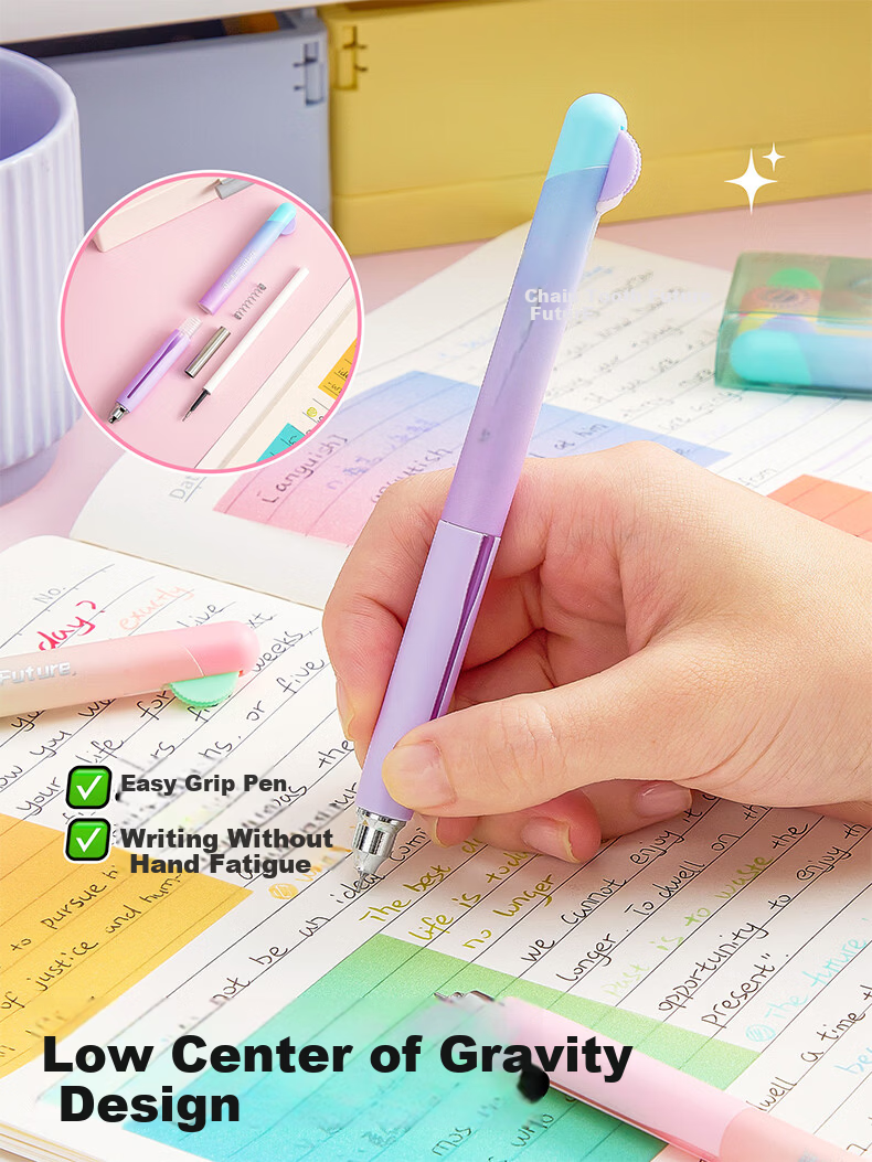 Kaba Bear Children's Day Gear Retractable Gel Pen Black Quick-Dry Smooth Writing Pen for Middle and High School Students Exam Essential 6