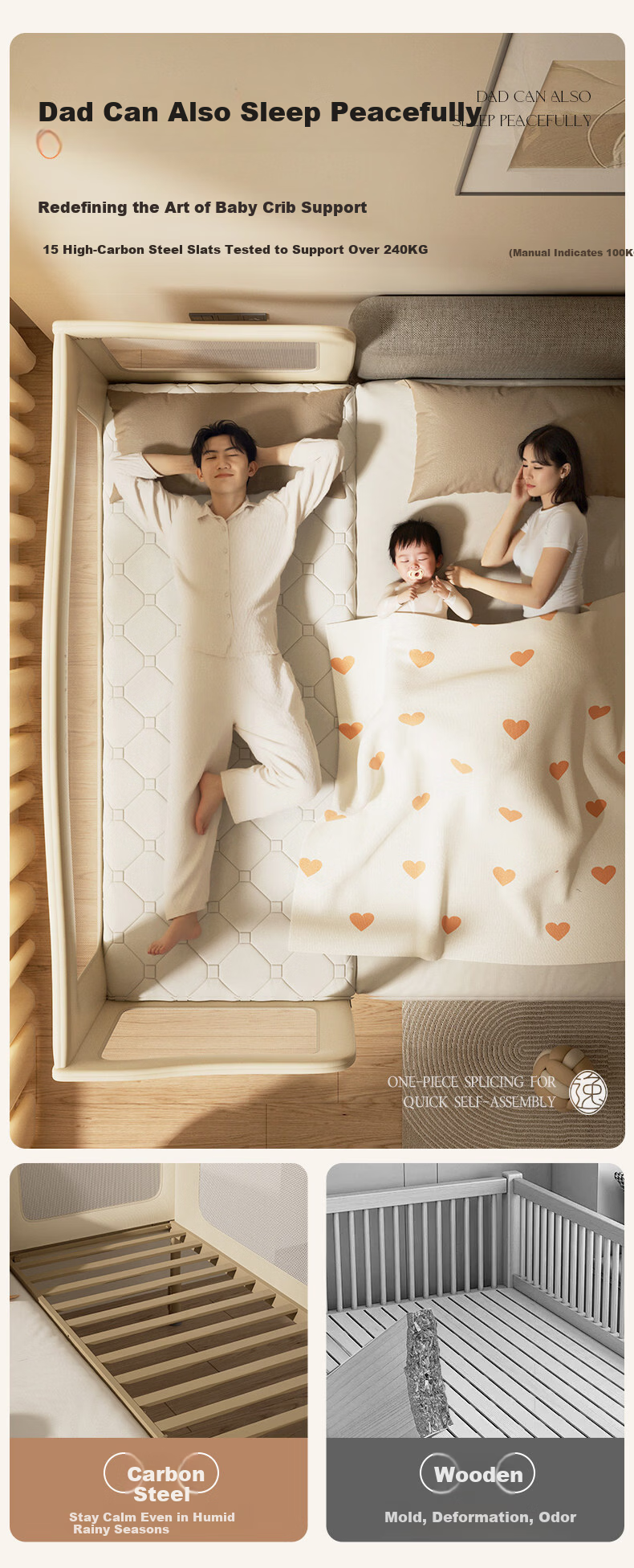 Elittile Baby Splicing Bed Adult Sleep Seamless Connection Multifunctional Folding Mobile Children's Baby Bed M4200x80cm 6