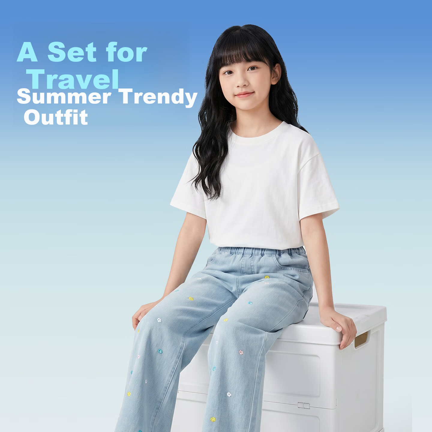 Jeanswest Girls' Summer 2026 New Children's Denim Wide-Leg Pants Fashionable Stylish Outfit for Older Kids
