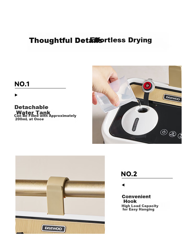 DAEWOO Portable Home Dryer Small Baby Clothes Dryer Steam Deodorizing Sterilizing Mite Removal for Dormitory Travel 13