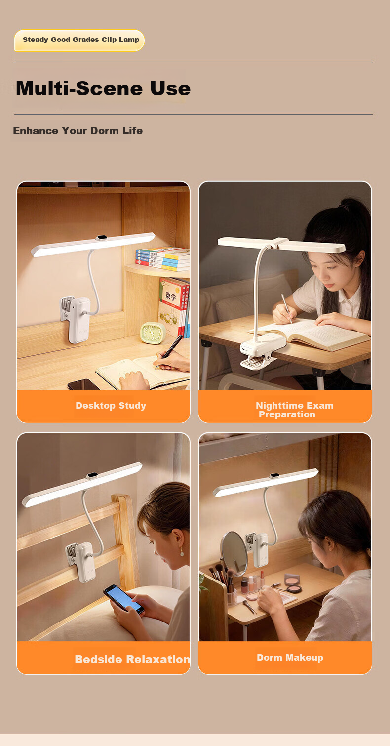 Datouren Grade A Rechargeable Desk Lamp Long Battery Life Clip Light Bedroom College Dormitory Study Eye Protection Lamp 6000mAh 25