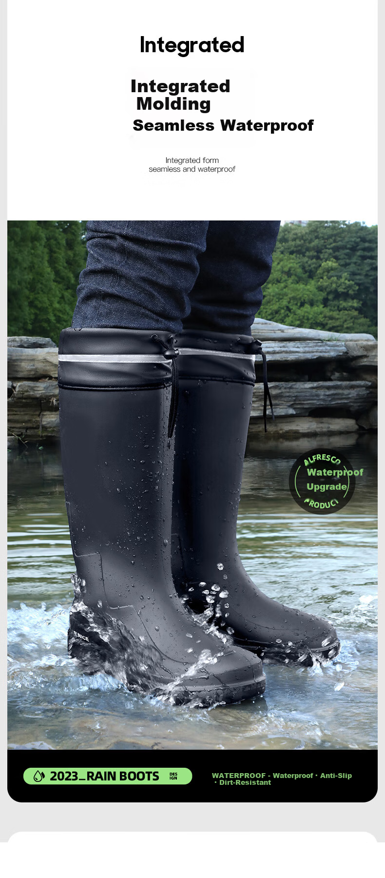 Xiyu Men's Lightweight Waterproof Non-Slip Rain Boots Chef Shoes Rubber Shoes 3313 High Tube Black No Logo Size 45 18