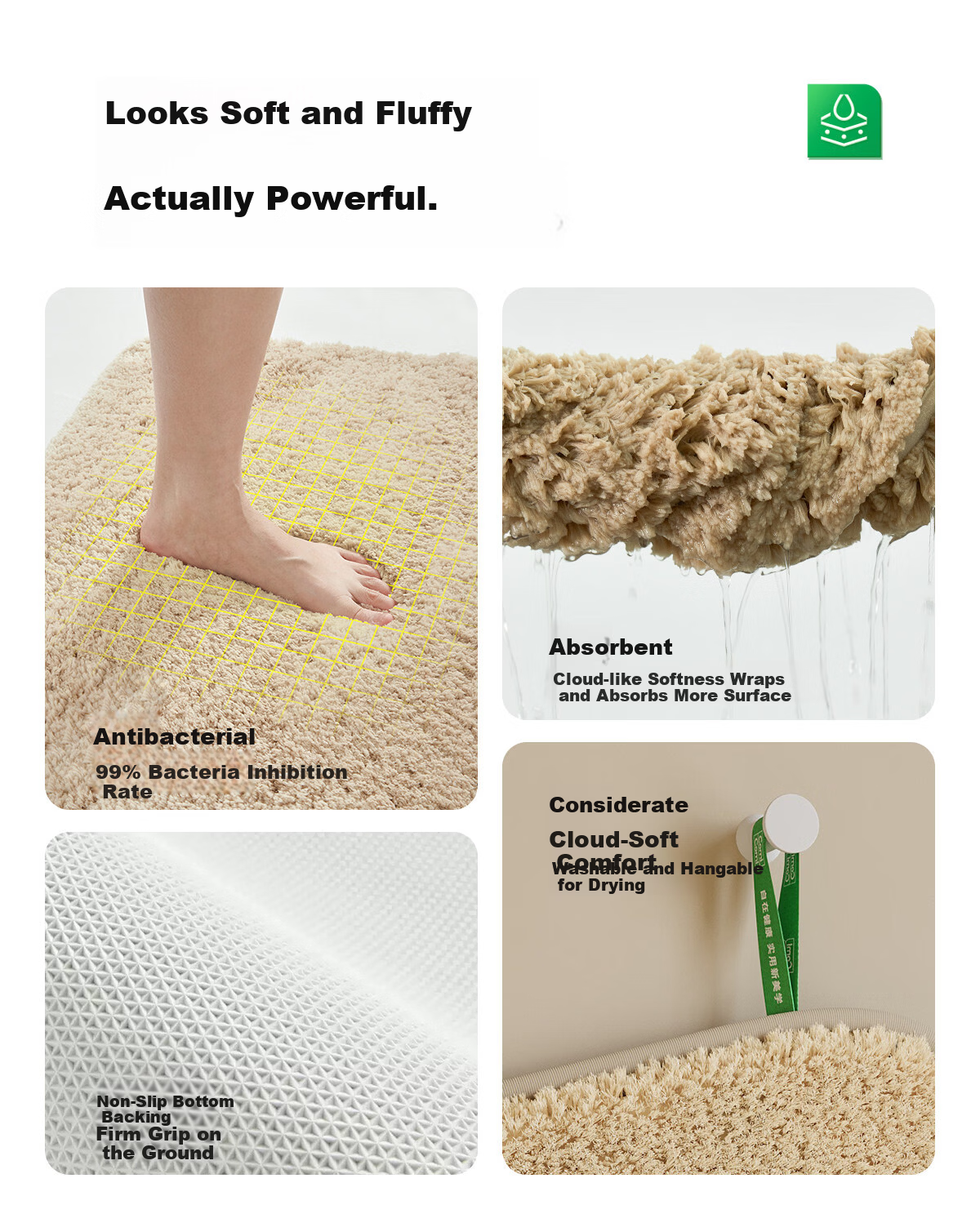 COMICOMI Xiaonaifu Flocked Bathroom Non-Slip Floor Mat Water-Absorbent Toilet Rug Antibacterial Anti-Slip 50*80cm 2