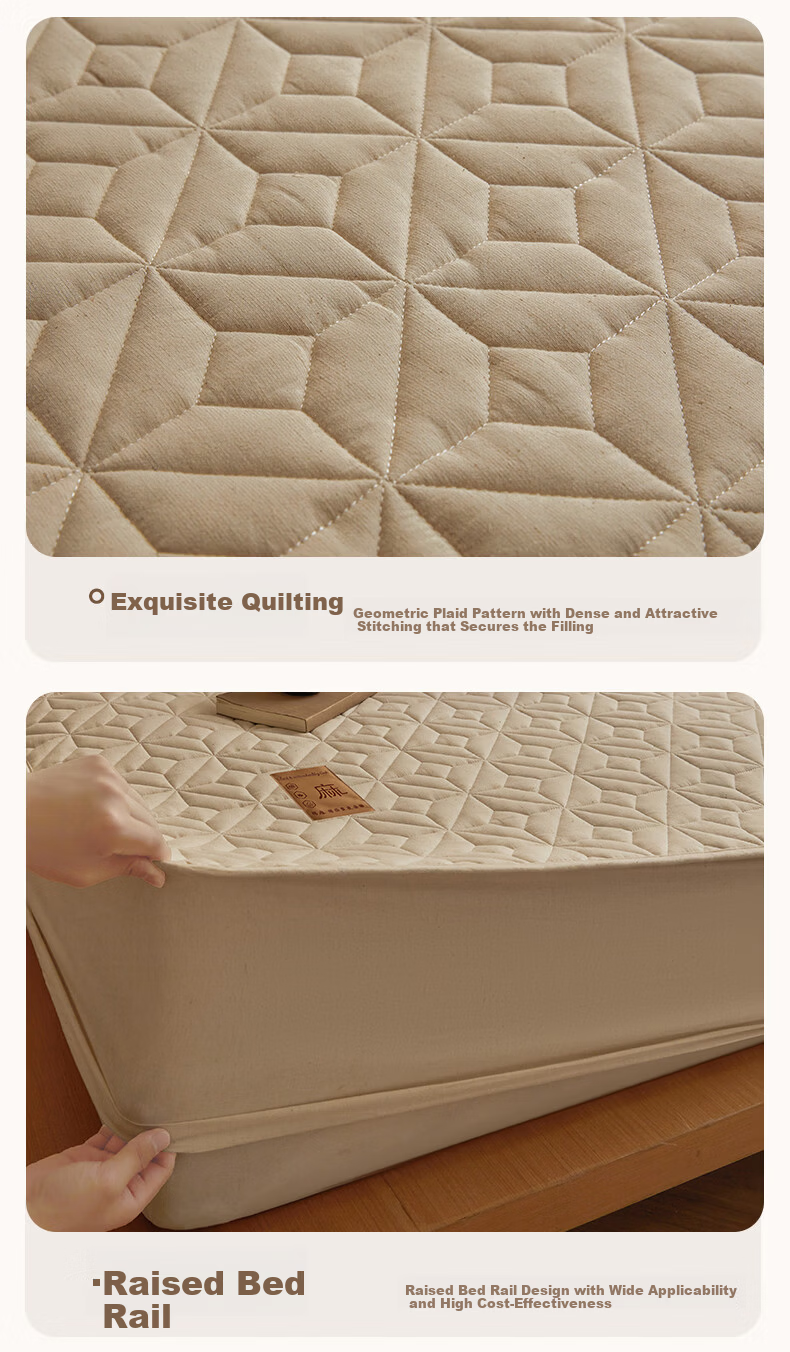 MUJI Class A Pure Cotton Linen Thickened Quilted Fitted Sheet Single Dustproof Protective Non-Slip Full Coverage 180*200cm 7