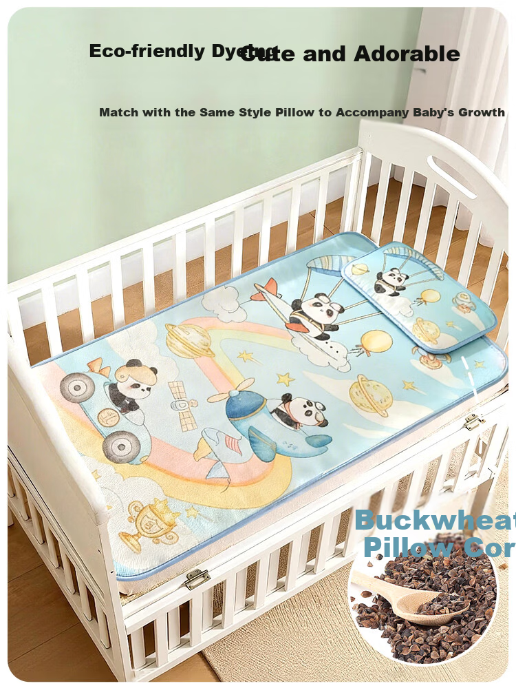 9i9 Baby Cooling Mat Infant Summer Cooling Pillow Buckwheat Husk Newborn Children's Ice Silk Breathable 2-Piece Set - Watermelon 8