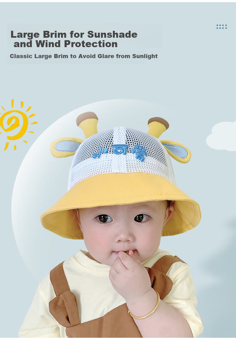 9i9 Baby Summer Thin Deer Antler Sun Protection Bucket Hat for Boys and Girls 0-2 Years F32 Blue 4
