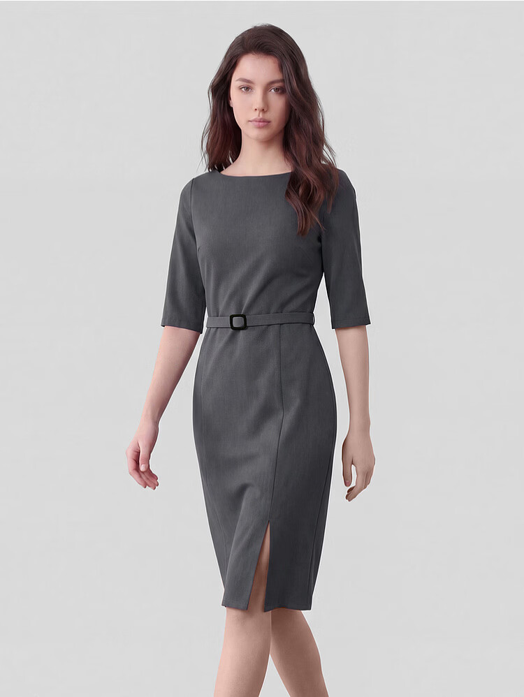 G2000 Women's 2026 Spring Summer Textured Five-Sleeve Dress with Comfort Stretch and Belt, Mall Edition 19
