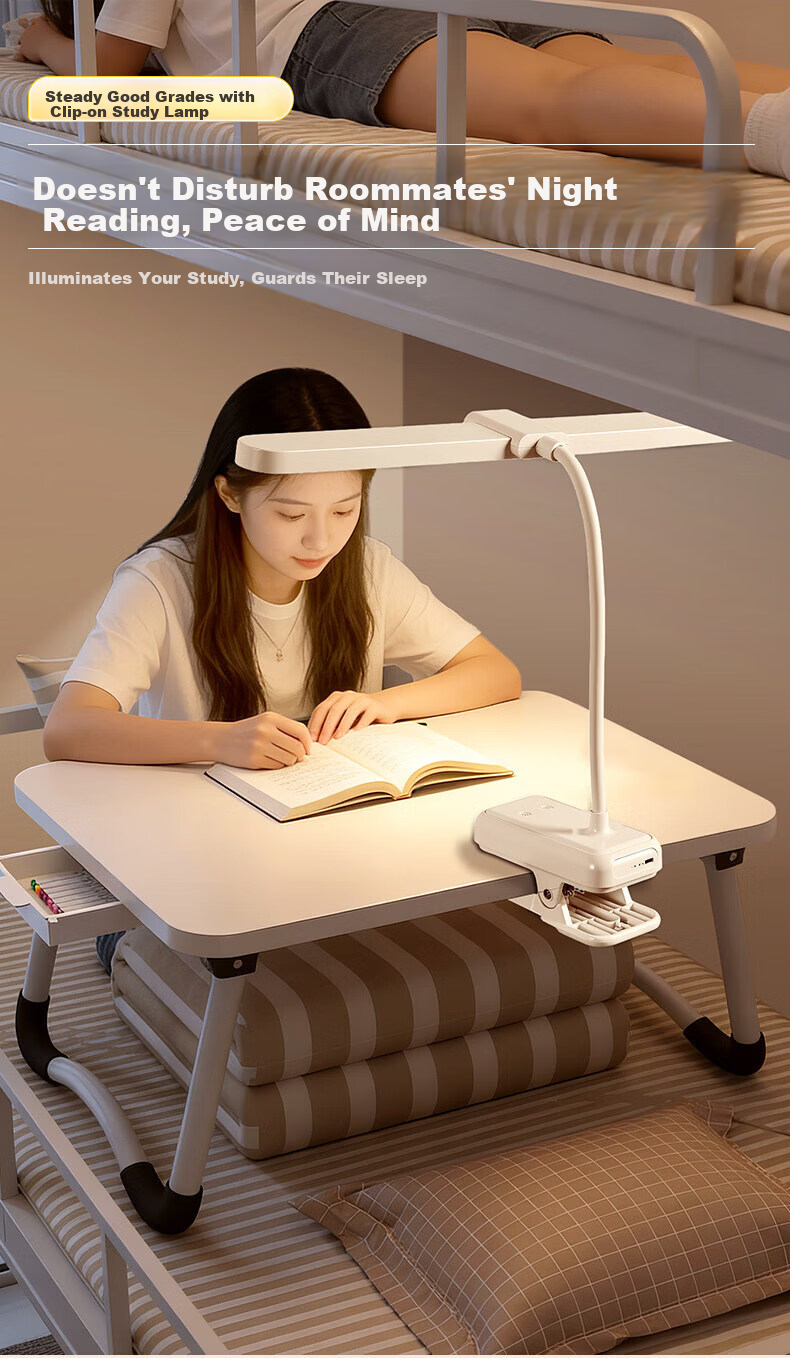 Datouren Grade A Rechargeable Desk Lamp Long Battery Life Clip Light Bedroom College Dormitory Study Eye Protection Lamp 6000mAh 15