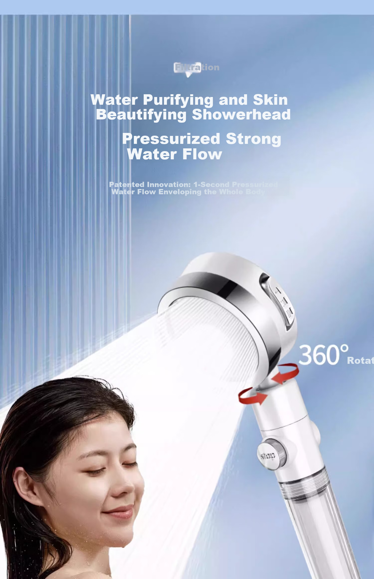 MUGE High-Pressure Filtered Shower Head with Chlorine Removal and Replaceable Filter Cartridge, Powerful Water Flow Handheld Showerhead 18