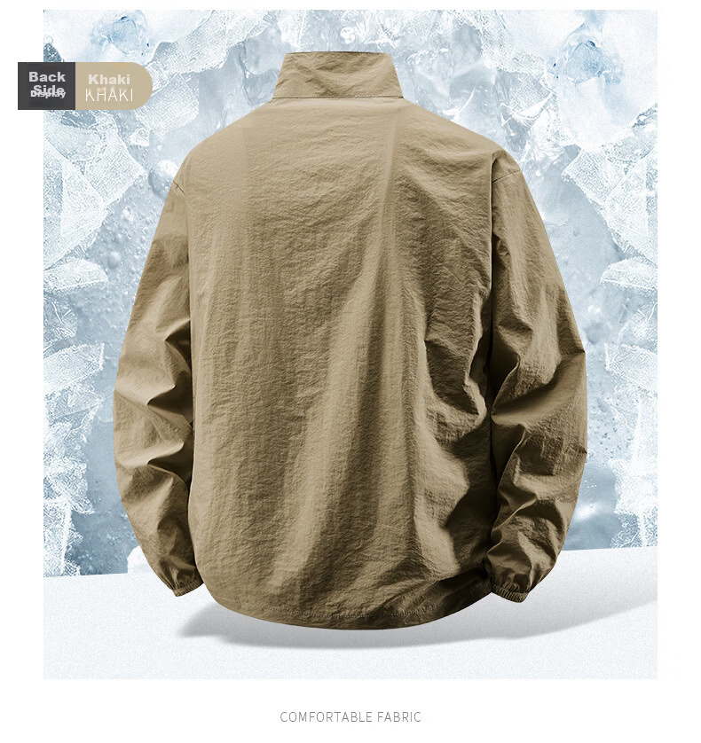 ROMON Sun Protection Jacket for Men, Lightweight Summer Casual Outdoor Stand-Collar UV Protective Clothing, Khaki, 2XL 9