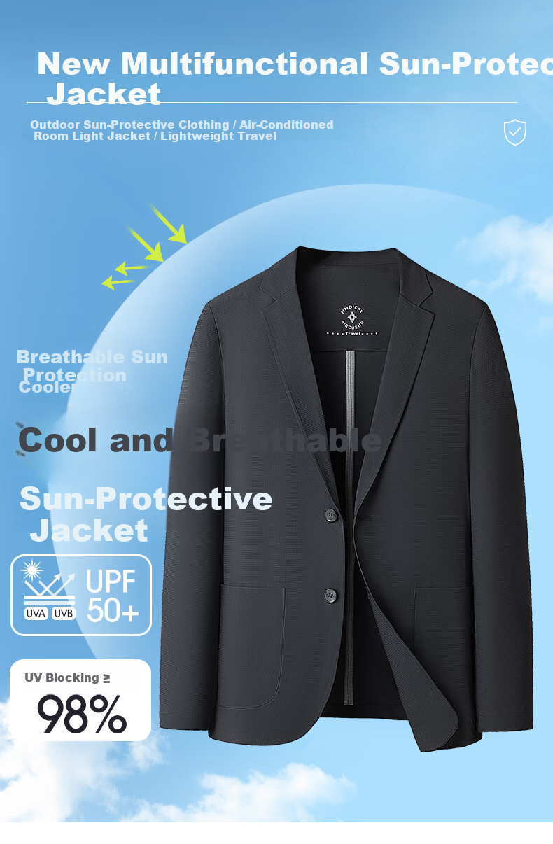 Romon Men's Sunscreen Jacket Summer Ice Silk Thin Quick-Dry Wrinkle-Free Breathable Executive Blazer Coat FSy Gray M 3