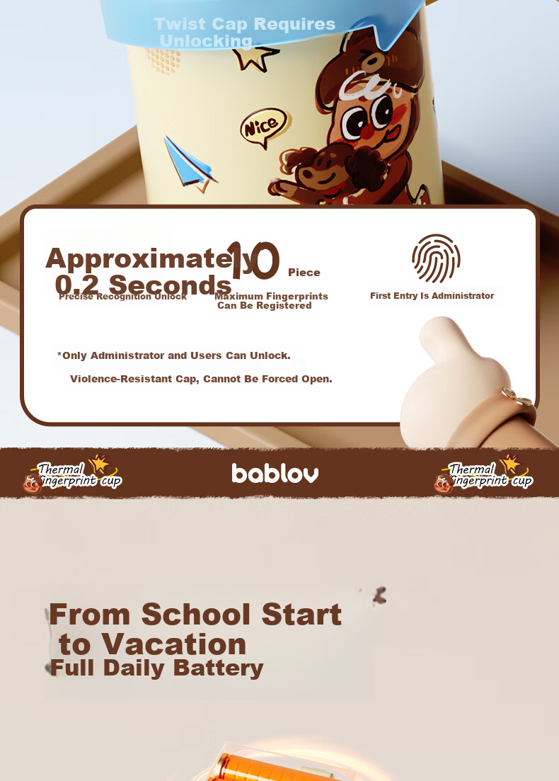 BABLOV Fingerprint Insulated Straw Water Bottle Smart Kids School Cup Boys Girls New Children's Day Edition 5