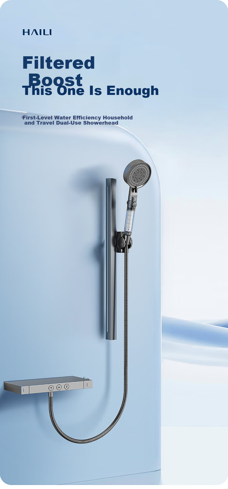Haili Shower Pressure Boosting Shower Head Filter Bathroom Heater Pressurized Bathing Single Head One-Button Switch GH241 2