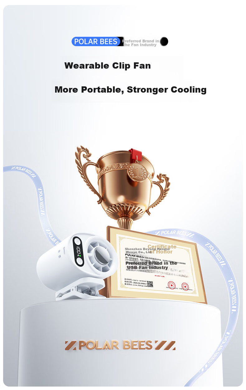 PolarBees Arctic Bee Portable Mini Fan Waist Hanging Handheld Neck Hanging Clip Desktop USB Rechargeable High-Speed Ultra-Quiet Cooling Fan with Long Battery Life 7