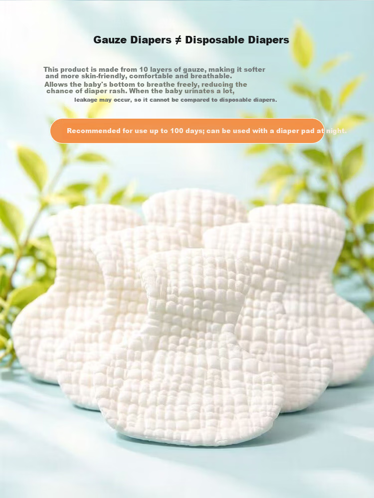 Xiqinbao Baby Diaper Urine Guard 10-Layer Gauze Diaper Pad Gourd-Shaped for Baby Girls (6-Pack) Small Size 10