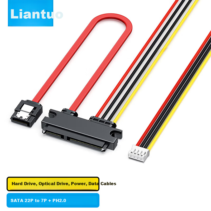 Liantuo Computer Power Cable PH2.0 Small 4PIN + SATA Adapter Integrated Hard Drive Optical Drive Data Power Cable 7+15P Hard Drive Optical Drive Power Data Cable 30CM