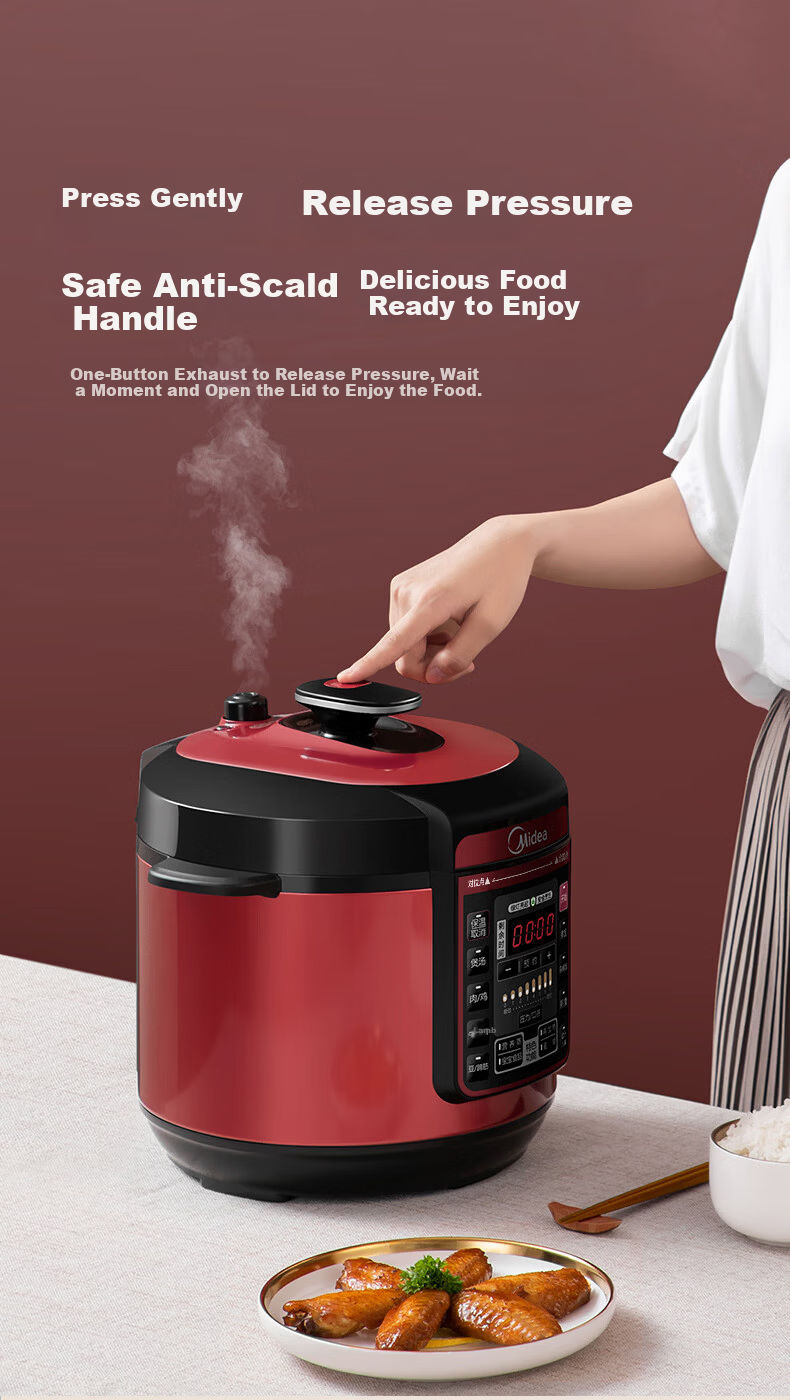 Midea 6L Electric Pressure Cooker, Large Capacity, 7 Adjustable Pressure Levels, Household Rice Cooker for 5-8 People, Fully Automatic Smart Reservation, Open-Lid Cooking, Soup and Rice Cooker MY-QC60 5