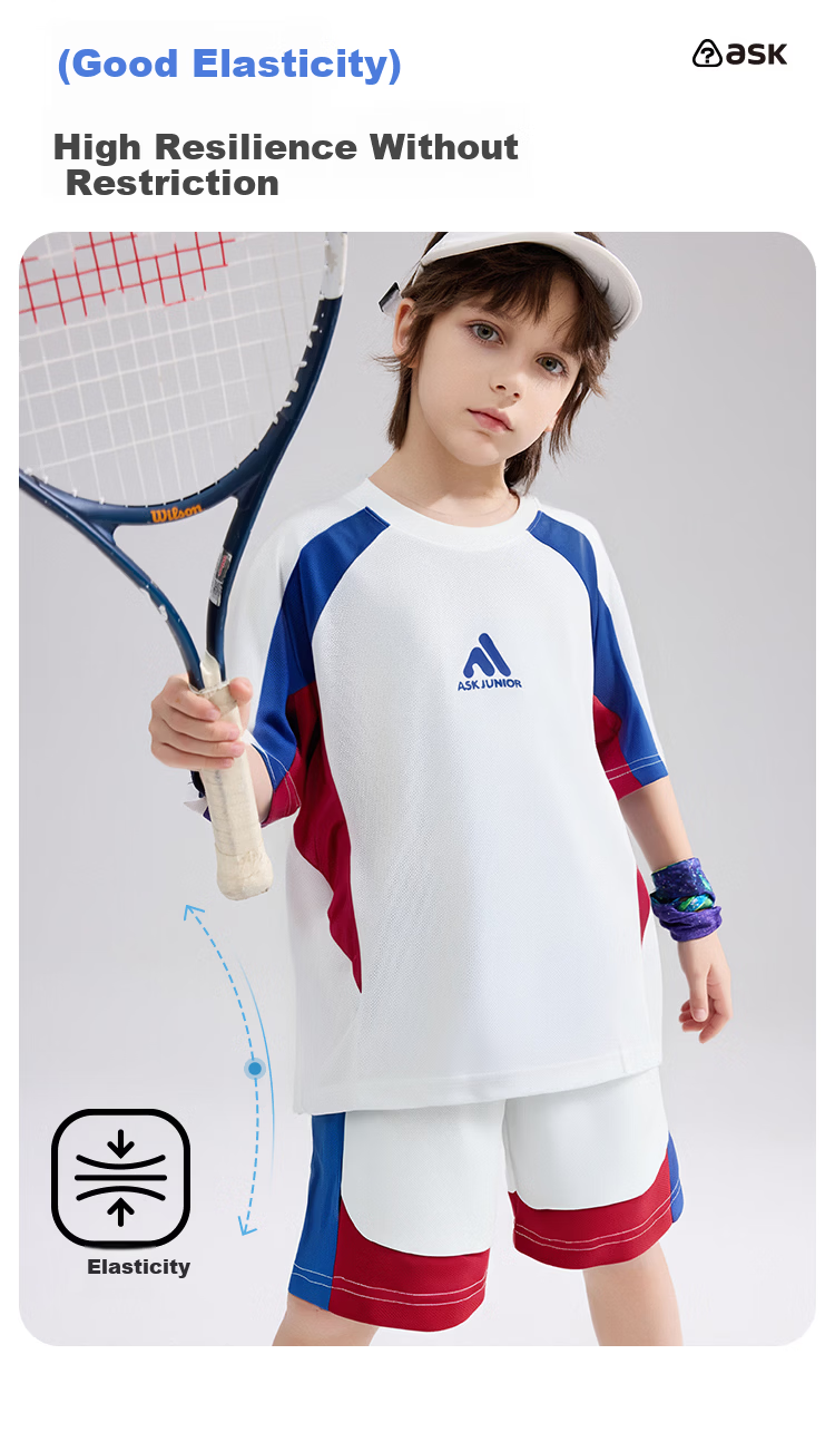 ASK JUNIOR Kids Quick-Dry Sports Summer Set Short Sleeve T-Shirt and Boys Girls Five-Point Shorts Two-Piece Set 6