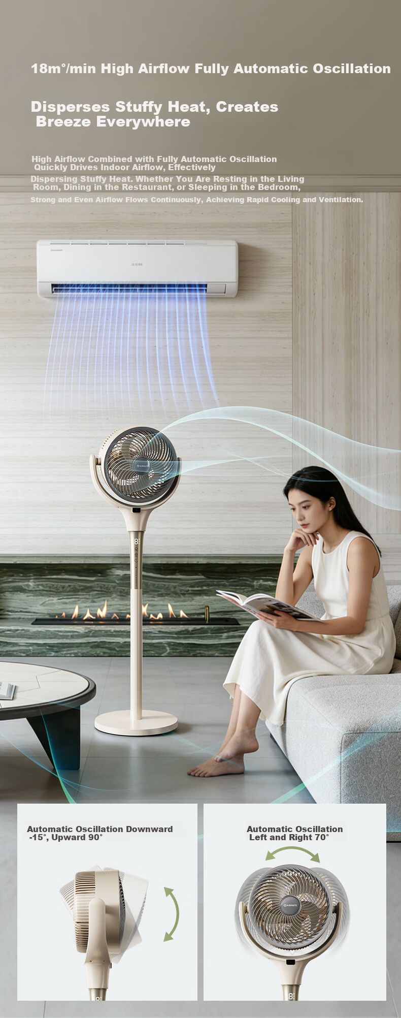 AIRMATE Whole-House Circulation Electric Fan Air Circulation Fan High Wind Power Home AI Voice Remote Control Bedroom Level 1 Energy Efficiency DC Inverter Quiet Floor Fan SRD259 4