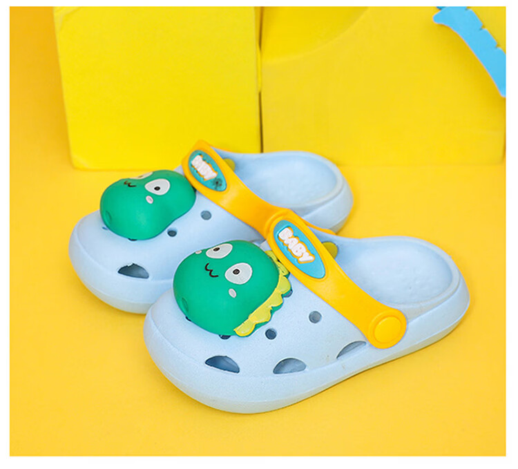 9i9 Kids Summer Soft Sole Non-Slip Cartoon Dinosaur Clogs Boys Girls Dual-Wear Beach Sandals B58 Blue Size 32-33 8