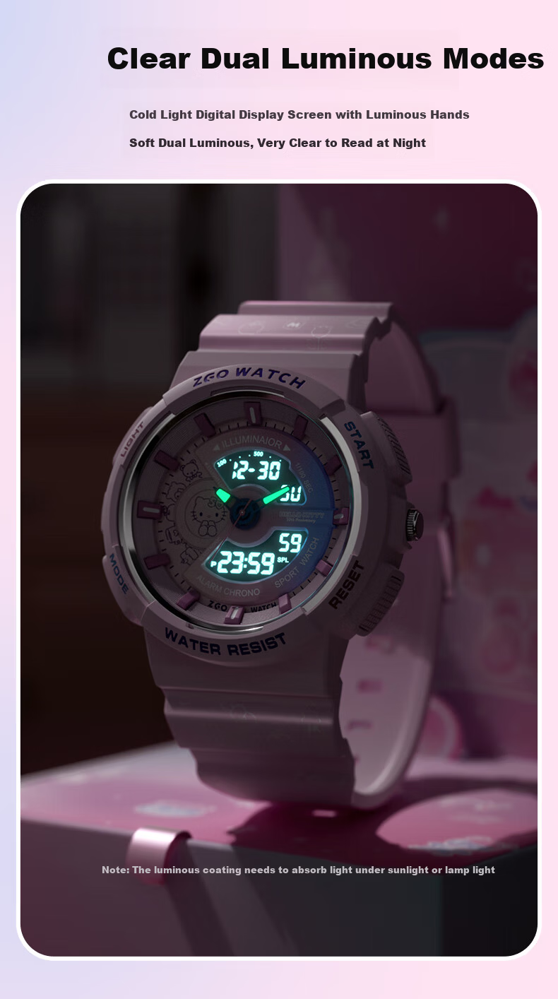 Hello Kitty Girls' Student Sports Luminous Waterproof Electronic Watch for Elementary and Middle School Children Birthday Gift for Girls 8573 9